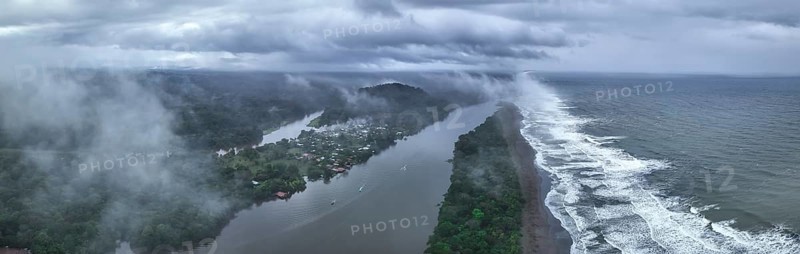 Aerial view, beach and sea, coast with rainforest, Tortuguero National Park, Costa Rica, Central America