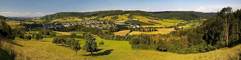 Panoramic view of the village of Holsthum, Southern Eifel nature park Park, Eifel, Rhineland-Palatinate, Germany, Europe