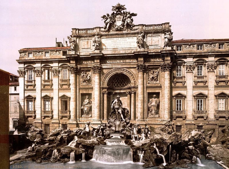 Trevi-Brunnen, Rom, Italien / Fountain of Trevi, Rome, Italy, Historic, digitally restored reproduction from a 19th century original, 1880, Record date not stated, Europe