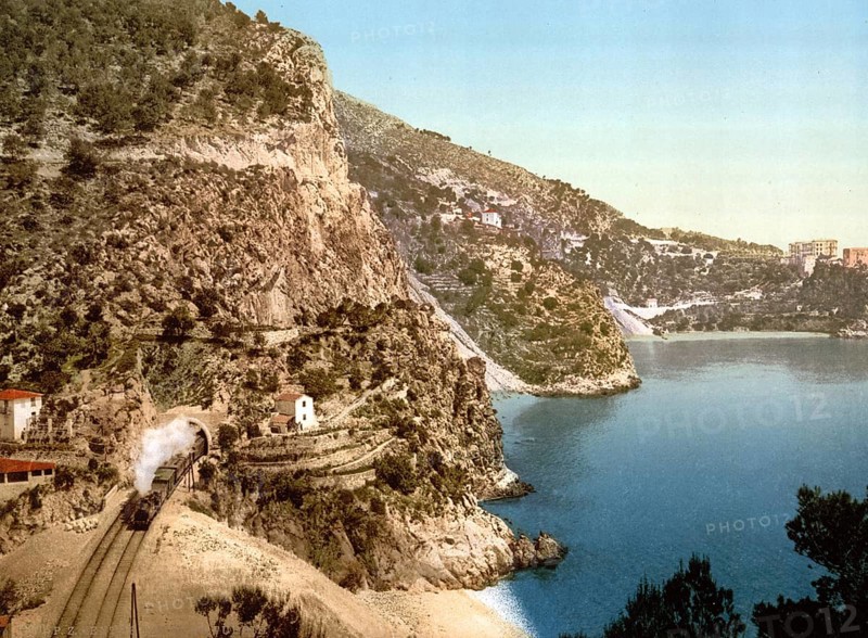 View of the road to La Turbie, Eze and St. Jean, Côte d'Azur, France, c. 1895, Historical, digitally restored reproduction from a 19th century original, Record date not stated, Europe