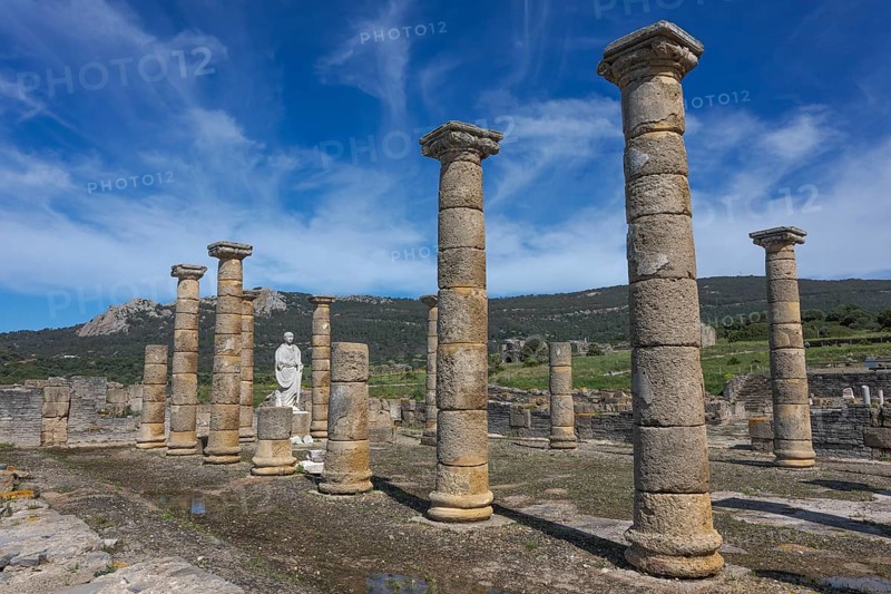 Basilica with Trajan statue, Baelo Claudia Archaeological Museum, Cádiz, Spain, Europe
