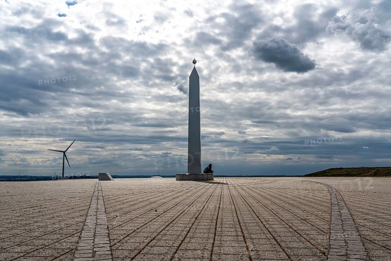 Hoheward spoil tip, the obelisk of the sundial, Herten, North Rhine-Westphalia, Germany, Europe