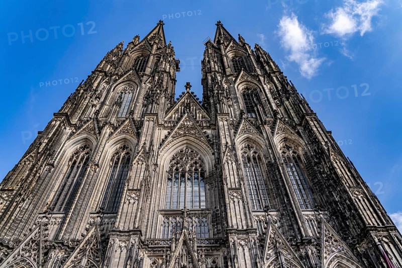 Cologne Cathedral, view of the west façade, on the north tower one of the rare occasions without scaffolding on the towers, Cologne, Germany, Europe