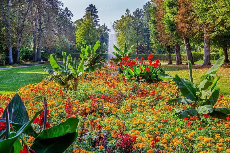 Fountain avenue in the historic spa gardens, Bad Pyrmont, Emmertal, Weserbergland, Oranierroute, Lower Saxony, Germany, Europe