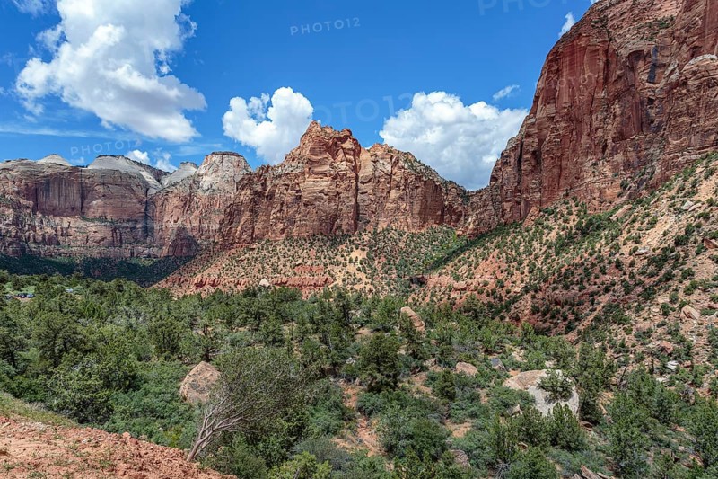 Rugged mountains with various geology in Zion National Park, Utah