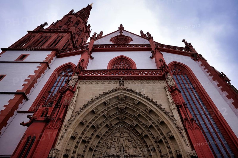 West portal, tympanum with depiction of the Last Judgement, St Mary's Chapel, Würzburg, Lower Franconia, Bavaria, Germany, Europe