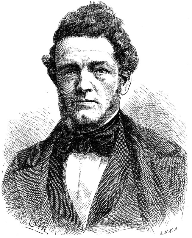 Ferdinand Jacob Redtenbacher, 25 July 1809, 16 April 1863, was Professor of Mechanical Engineering at the Technical University of Karlsruhe from 1841 until his death and founder of scientific mechanical engineering, Historical, digital reproduction of an original from the 19th century
