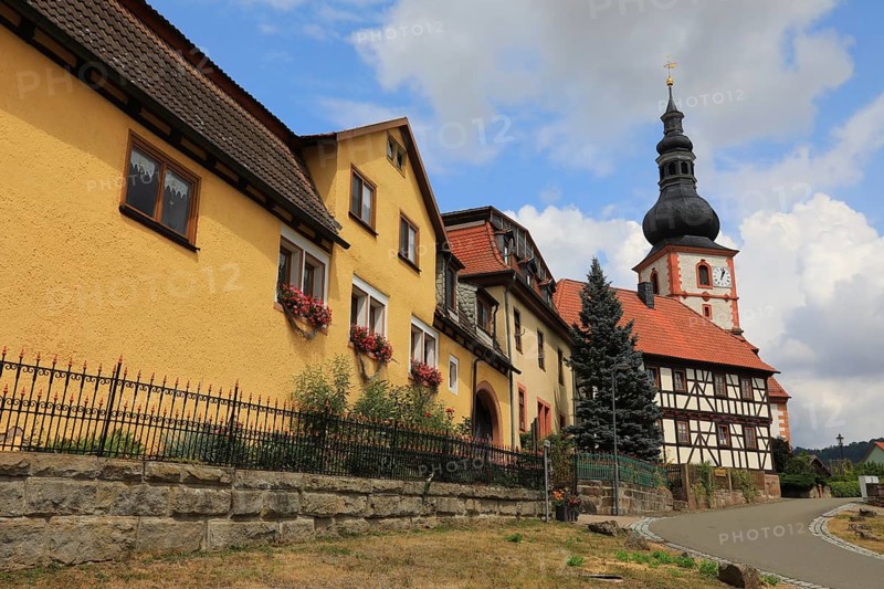 Former Yellow Castle in Helmershausen, municipality of Rhönblick, district of Schmalkalden-Meiningen, Thuringia, Germany, Europe