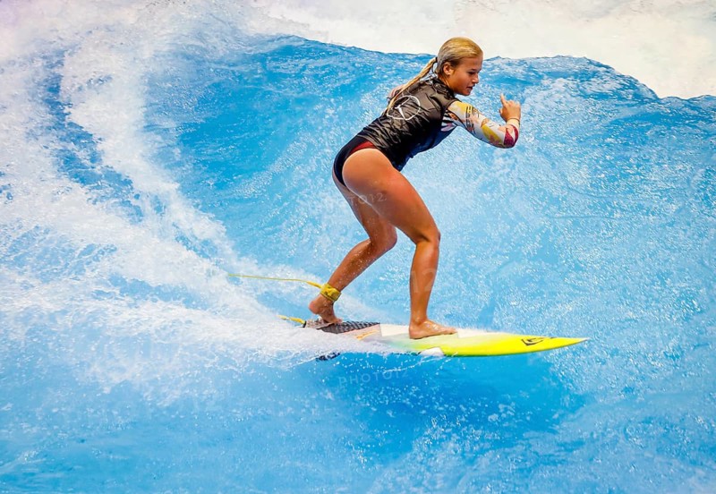 Messe boot Düsseldorf, Surfer riding a standing indoor wave on the occasion of a press event, Düsseldorf, North Rhine-Westphalia, Germany, Europe
