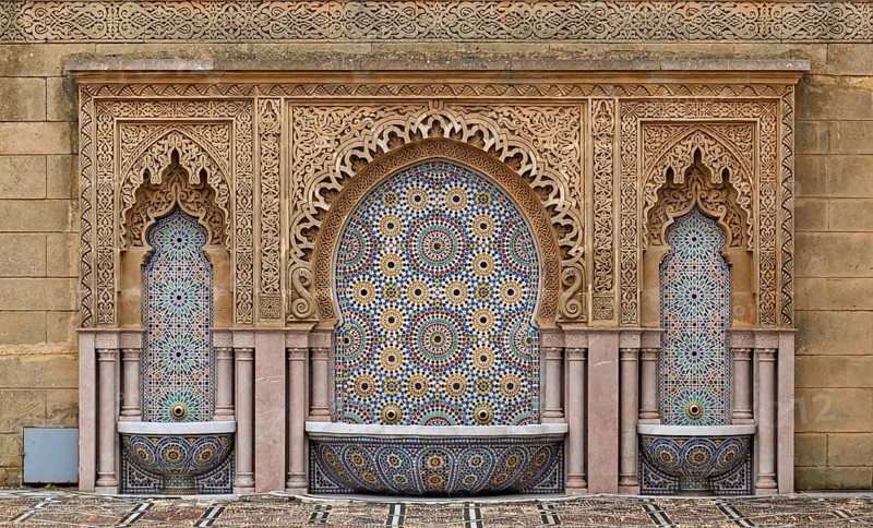 Fountain at the mausoleum of King Mohammed V, Rabat, Morocco, Africa