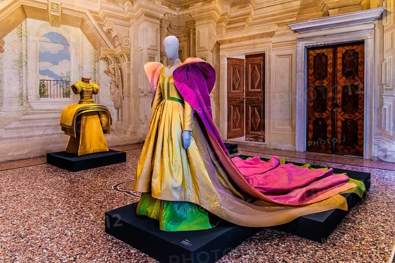 Exhibition of magnificent evening dress creations by fashion designer Roberto Capucci, 17th century Villa Manin, residence of Ludovico Manin, Codroipo, Friuli, Italy, Codroipo, Friuli, Italy, Europe