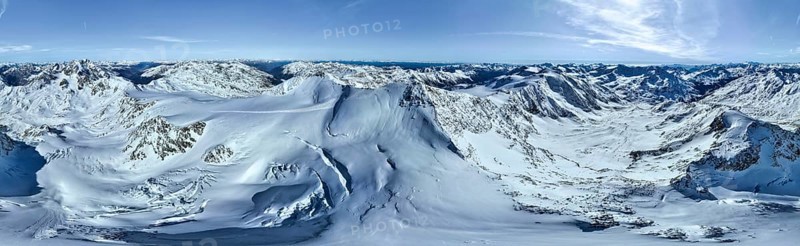 Cevedale summit, Alpine panorama, Aerial view, Snow-covered mountain landscape, Ortler group, Trento, Italy, Europe