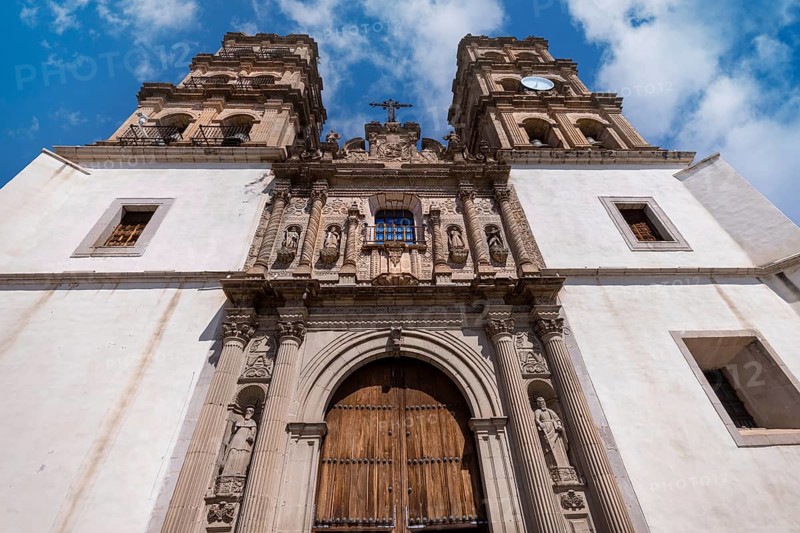 Mexico, Catholic church of Cathedral Basilica of Durango in colonial historic city center located opposite Durango central square Plaza de Armas, Central America