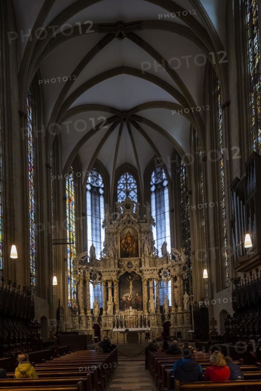 St Mary's Cathedral interior view, the high altar from 1697 in the Gothic choir, Erfurt, Thuringia, Germany, Europe