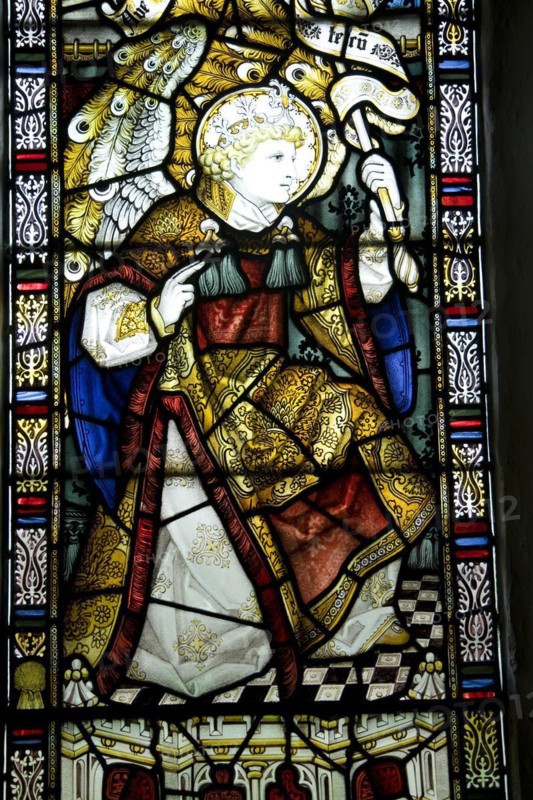 Stained glass angel Gabriel by Charles Eamer Kempe, Church of St Botolph, Burgh, Suffolk, England, UK
