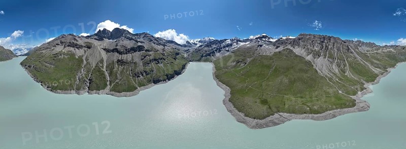 Alpine panorama at Lac de Dix, sunset in the mountains, reservoir, Valais Alps, Valais, Switzerland, Europe