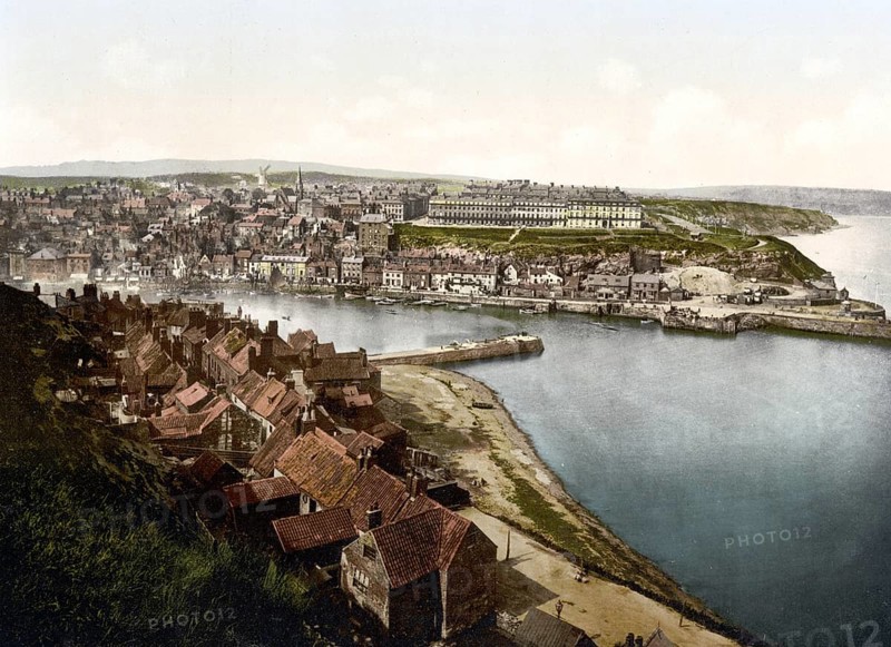 Whitby, from East Cliff, Yorkshire, England, from East Cliff, Historic, digitally restored reproduction from a 19th century original, 1880, Record date not stated