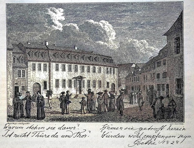 People in front of the house of Johann Wolfgang von Goethe in Weimar, Germany, digital reproduction of an original from the 19th century, original date unknown, Europe