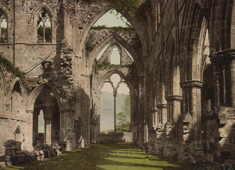 Tintern Abbey, monastery ruins in the Welsh Wye Valley, Wales, around 1890, Historical, digitally restored reproduction from a 19th century original