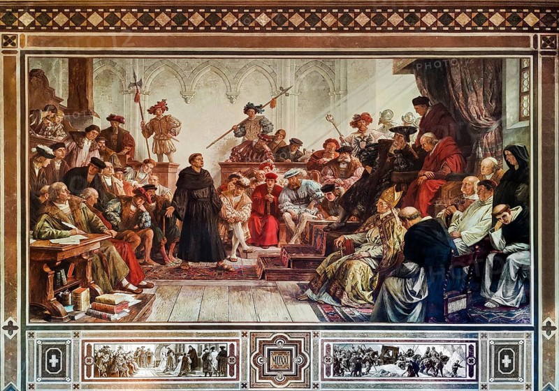 Martin Luther at the Diet of Worms in 1521, mural in the Kaisersaal Goslar by Hermann Wislicenus, Lower Saxony, Germany, Europe