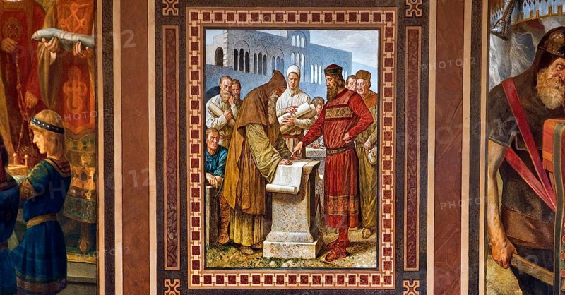 Benno supervises the construction of the imperial palace in Goslar under Henry III, mural by Hermann Wislicenus in the Kaisersaal Goslar, Lower Saxony, Germany, Europe