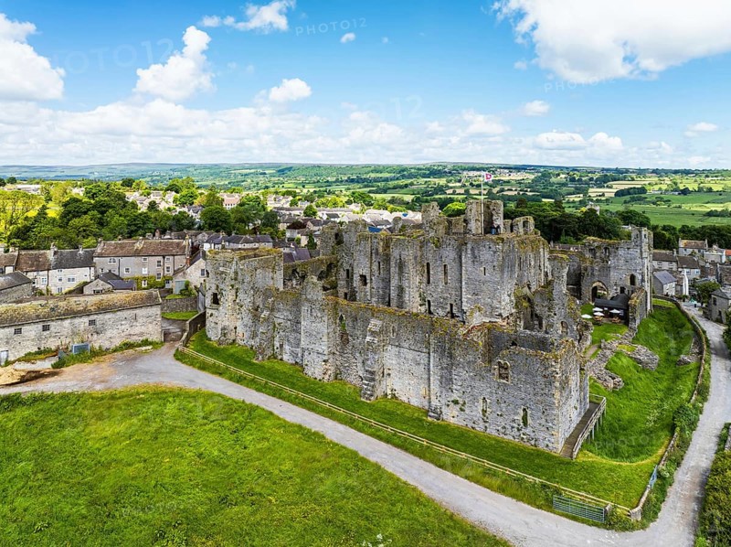 Middleham Castle from a drone, Middleham, Wensleydale, North Yorkshire, England, United Kingdom, Europe