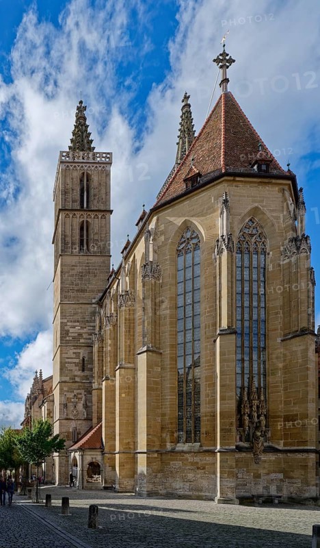 The Evangelical Lutheran Church of St James in the old town of Rothenburg ob der Tauber. Rothenburg, Bavaria, Germany, Europe