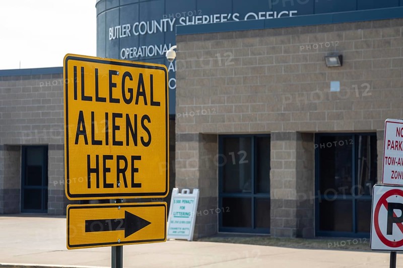 Hamilton, Ohio USA - 13 March 2025 - The Butler County, Ohio Jail, where Sheriff Richard Jones has posted a sign reading 'Illegal Aliens Here.' He has begun holding undocumented immigrants under a contract with Immigration and Customers Enforcement (ICE)