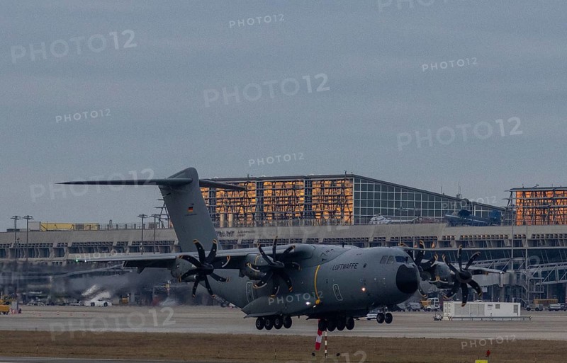 Airbus A400M military transport aircraft of the German Air Force landed at Stuttgart Airport with soldiers from Damascus and Cyprus. German Armed Forces