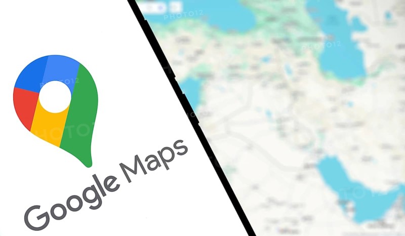 Google maps logo is displayed on smartphone