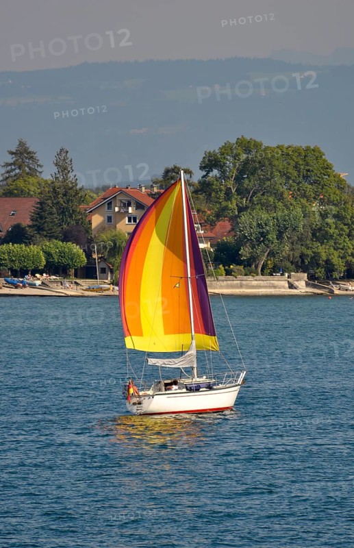 On Lake Constance, sailing boat in motion
