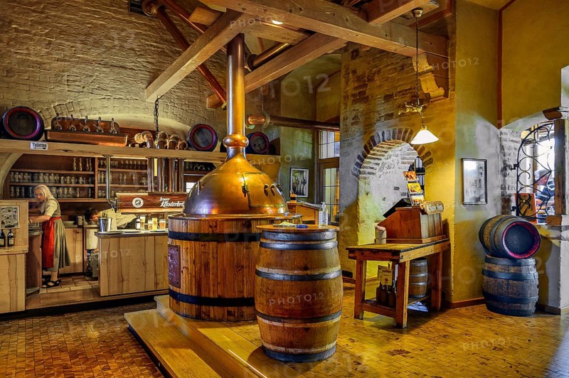 Interior with brewing kettle, brewery inn, Irseer Klosterbräu, Irsee, Bavaria, Germany, Europe