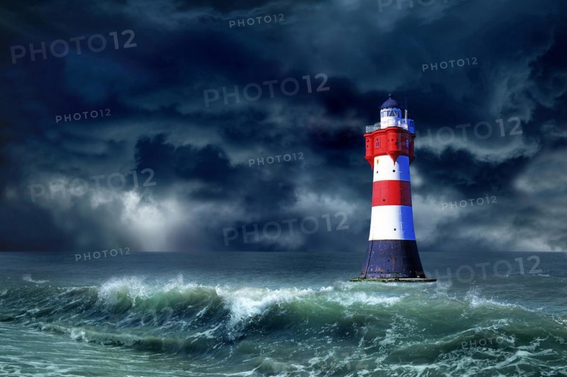 The lighthouse Roter Sand in front of a thunderstorm, Weser estuary, Bremen, Federal Republic of Germany