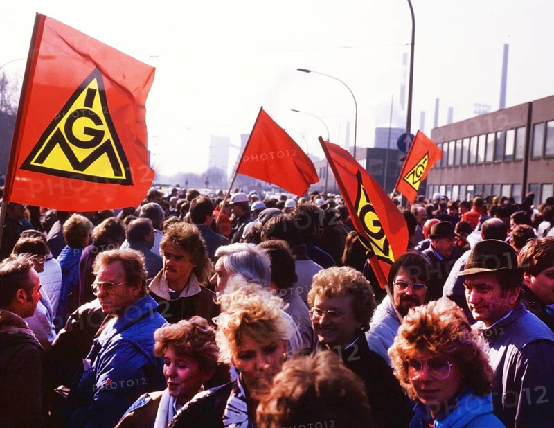 Duisburg IG Metall rally for preservation of steel jobs on 6 3 1987