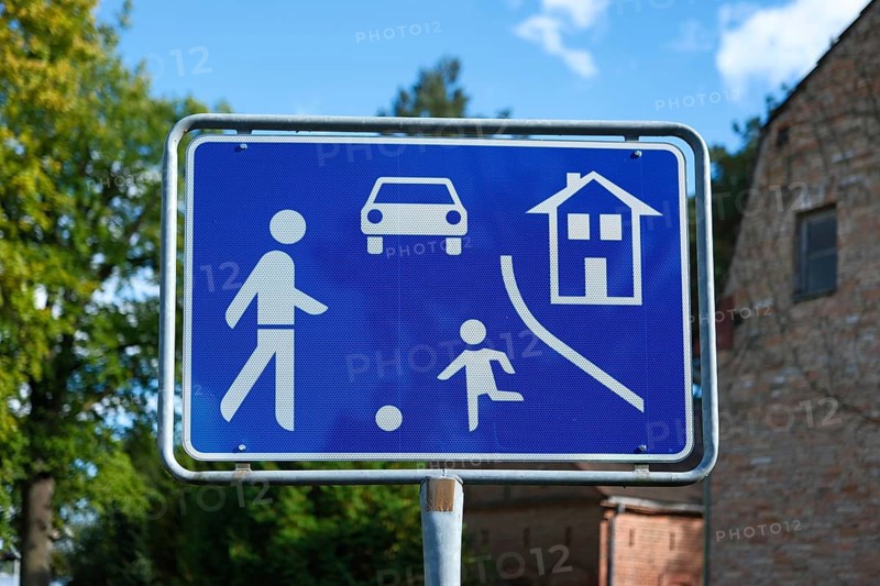 Traffic sign Traffic-calmed area, Play street, Brandenburg, Germany, Europe