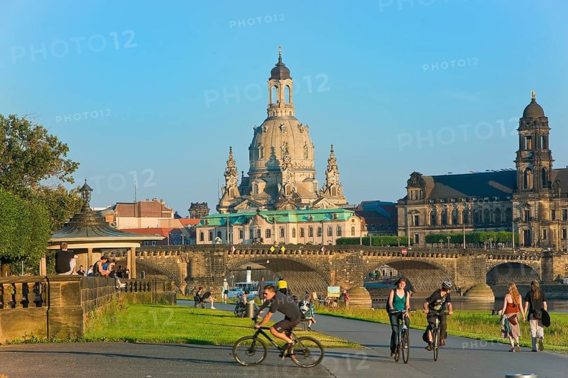 Dresden Silhouette View from Neustätter Elbufer to Dresden Old Town