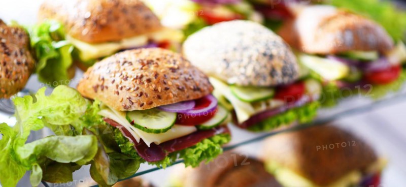 Ham and cheese sandwiches displayed for sale