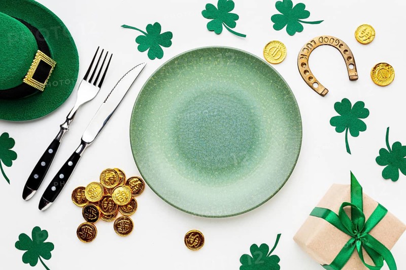 Flat lay plate cutlery st patrick day