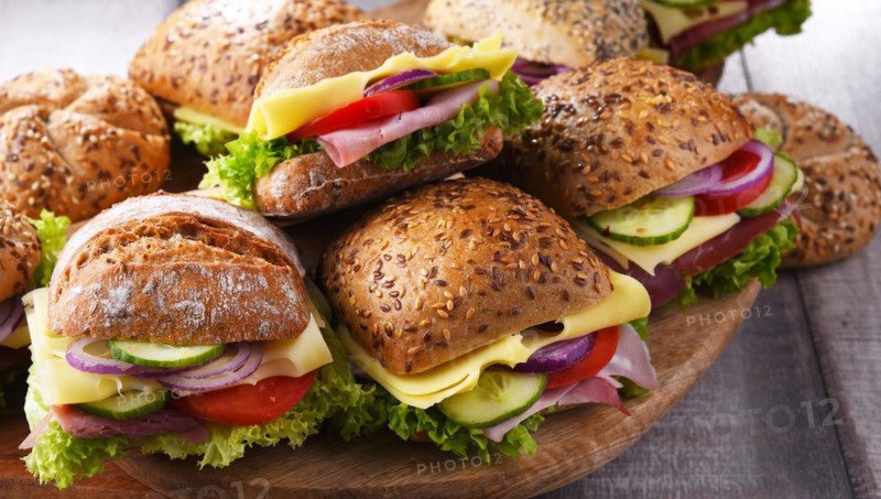 Ham and cheese sandwiches on the kitchen table
