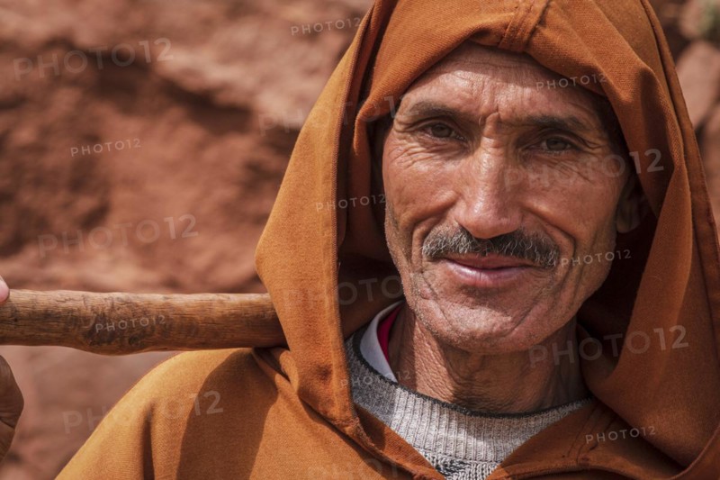 Berber farmer with hoe, Ait Blal, azilal province, Atlas mountain range, morocco