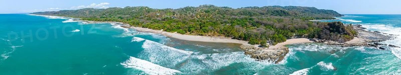 Aerial view, sandy beach and coast with waves, Playa Santa Teresa, Costa Rica, Central America