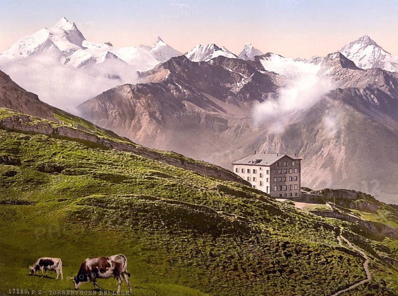 Torrenthorn is a 2998 m high peak in the western Bernese Alps above Leukerbad in Valais in Switzerland / Leukerbad, Torrenthorn, Valais, Alps of, Switzerland, Historic, digitally restored reproduction from a 19th century original, Record date not stated, Europe