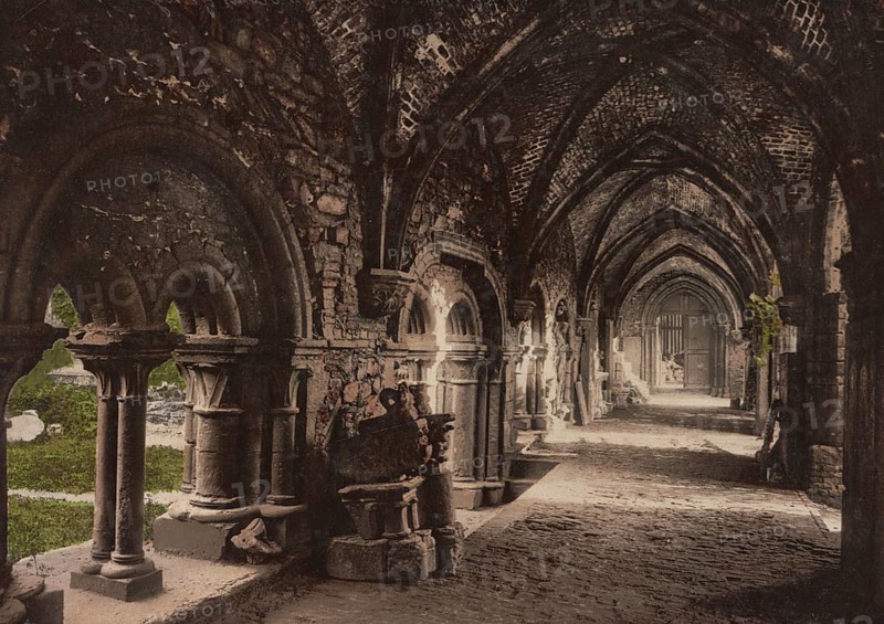 Ghent. Abbey of St Bavon. The cloister, Belgium, Historical, digitally restored reproduction from a 19th century original, Record date not stated, Europe