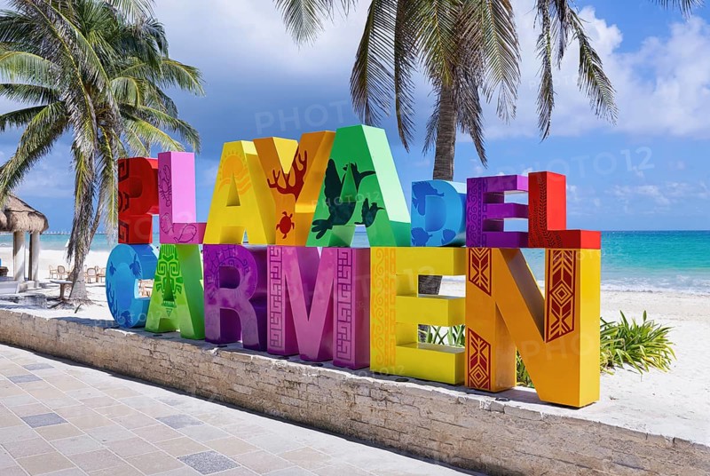 Playa Del Carmen, Quintana Roo, Mexico, September 10, 2021: Scenic beaches, playas, and hotels of Playa del Carmen, a popular tourism destination for vacations and holidays on Mayan riviera, Central America