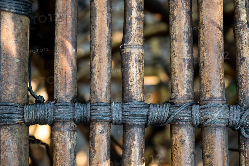 Close-up of a complex bamboo installation with ropes, bamboo sculpture by Doug and Mike Starn, art museum Ordrupgaard, collection of Henny and Wilhelm Hansen, Ordrup, Charlottenlund, near Copenhagen, Denmark, Europe