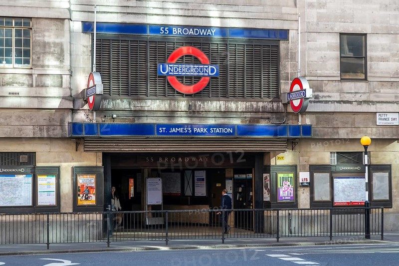 St James's Park underground railway tube station, Petty France, Westminster, London, UK