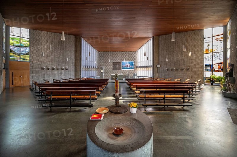 Interior of St Elisabeth's Church, church building from the 1970s, Möhrendorf, Middle Franconia, Bavaria, Germany, Europe