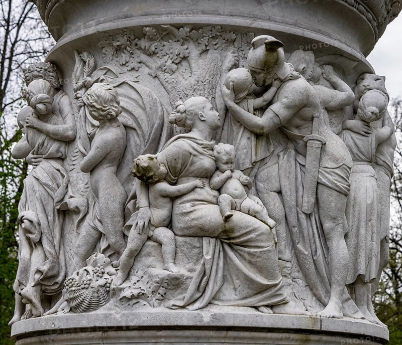 Detail photo, figures and sculptures at the base of the Queen Louise Monument, in the Großer Tiergarten, Berlin, Germany, Europe