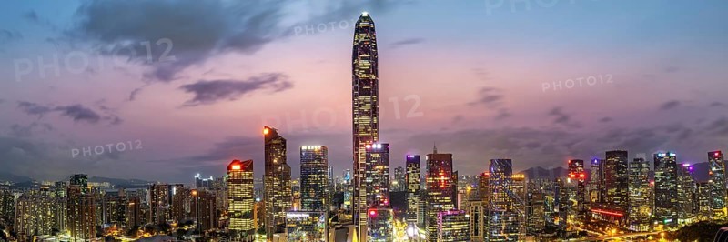 Shenzhen skyline with skyscrapers city centre downtown evening panorama in Shenzhen, China, Asia