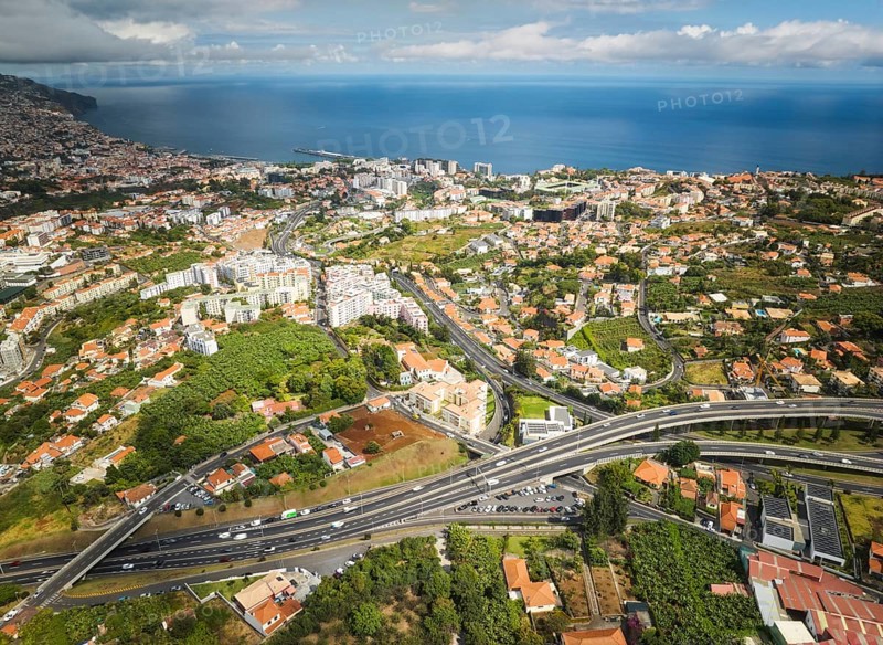 Aerial drone view of Funchal town, Madeira island, Portugal, Europe